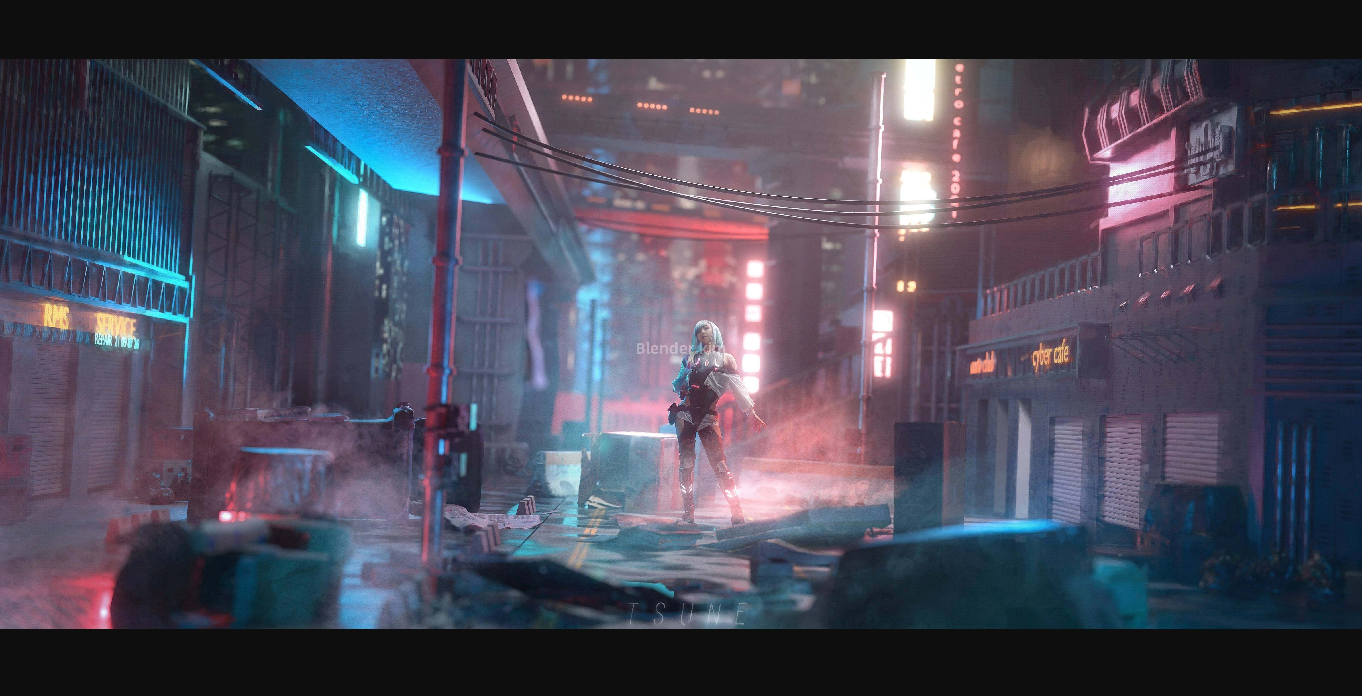 赛博朋克露西cosplay合成【blender+ps流程】-魔酷网