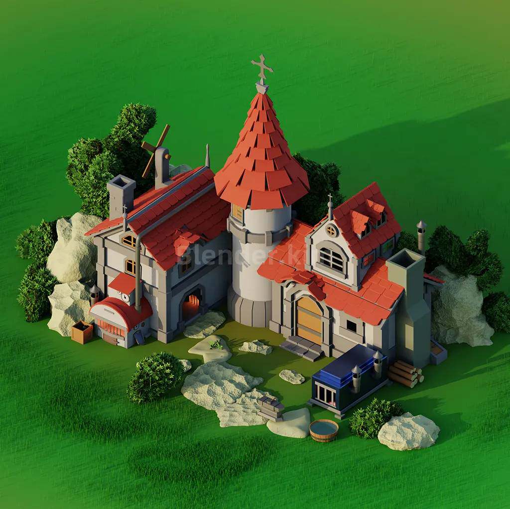 草地小屋场景~-魔酷网