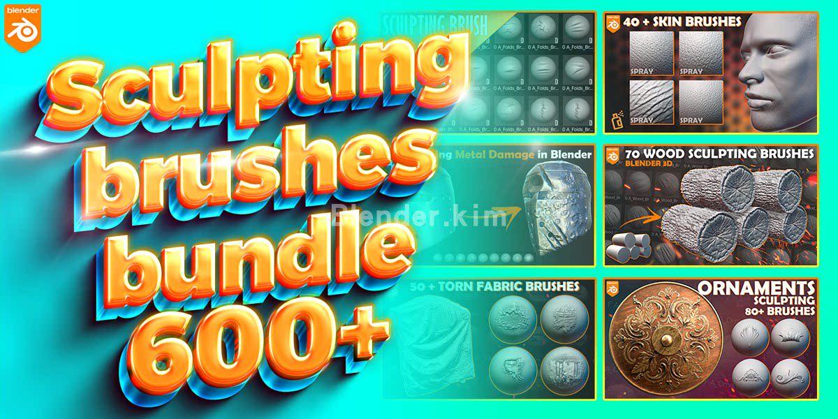 雕刻笔刷包 Blender Sculpting Brushes - Blender笔刷-魔酷网