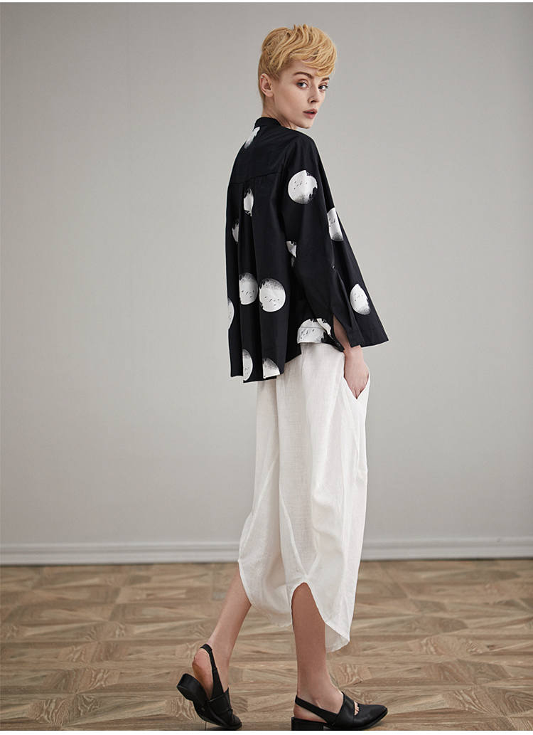 Áo dài châu Âu 2019 mùa xuân mới dành cho nữ Kiểu dáng áo khoác cotton mỏng chấm bi tay dài chấm bi - Áo sơ mi sơ mi cổ vest
