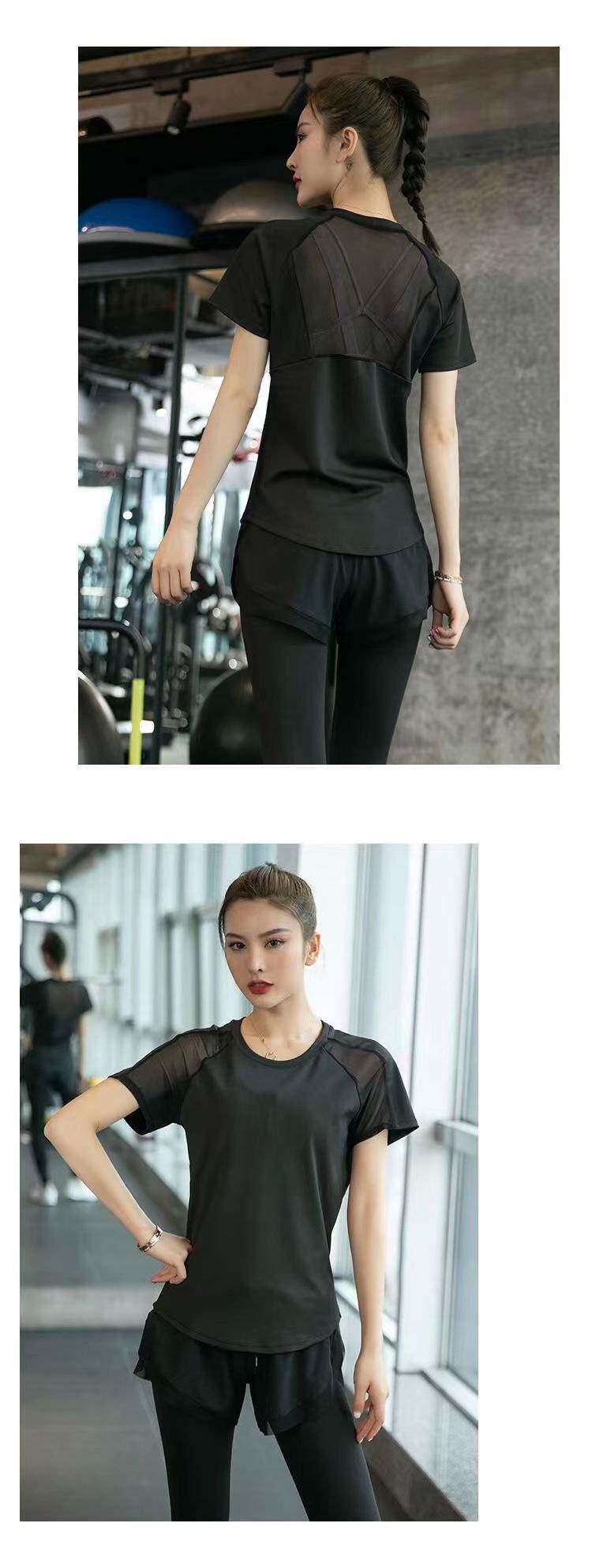 Одежда для йоги 运动套装女夏季薄款宽松大码短袖速干上衣专业健身房晨跑步瑜伽服 OTHER