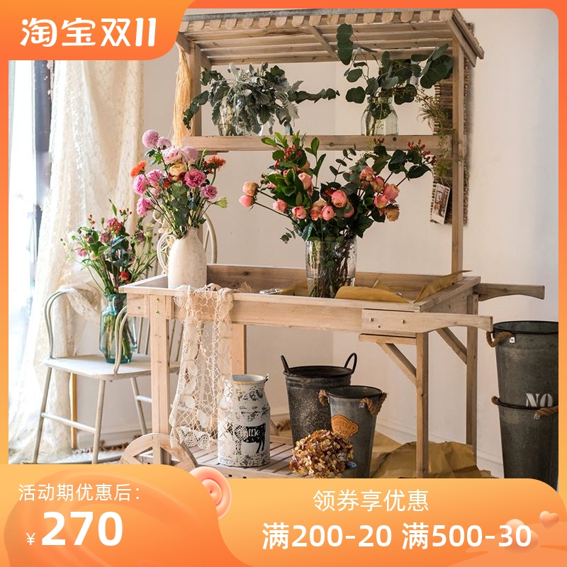 Idyllic country retro floor-to-ceiling home cart wooden flower rack rack flower shop display rack multi-functional ornaments