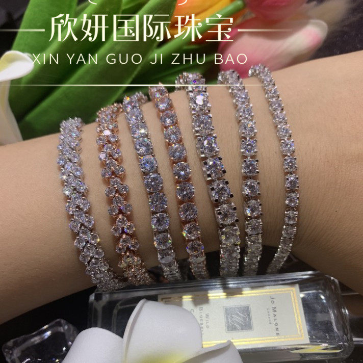 Pt950 platinum imported Mossang diamond full diamond four-claw bull head 18K rose gold over-diamond pen women's hand chain bracelet