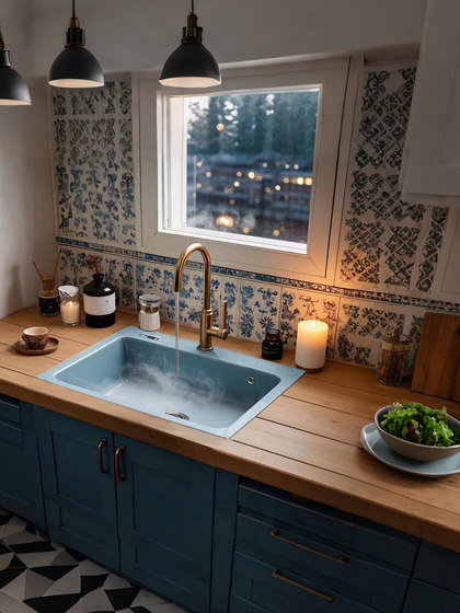 雾霾蓝石英石水槽厨房配搭洗菜盆洗手池台下台上安装厚重手工新品