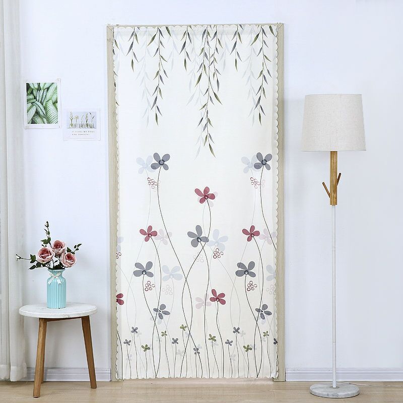 Household Fabric Door Curtain with Magic Tape, Four-Season Blackout Long Curtain, Bedroom and Living Room Partition Curtain, Double-Sided Decorative Wind-Blocking Door Curtain