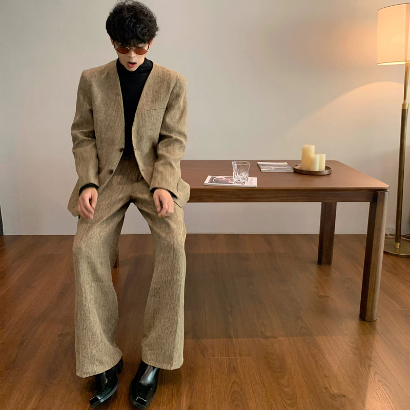 Heavenandhell Retro Old Money Style/Suit Set/High-End Light Luxury/Neckless/Suit Jacket and Trousers