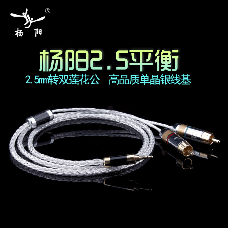 Taiwan imported single crystal silver hair fired audio line 2 5MM balance to 2RCA lotus head ear - lap amplifier connector