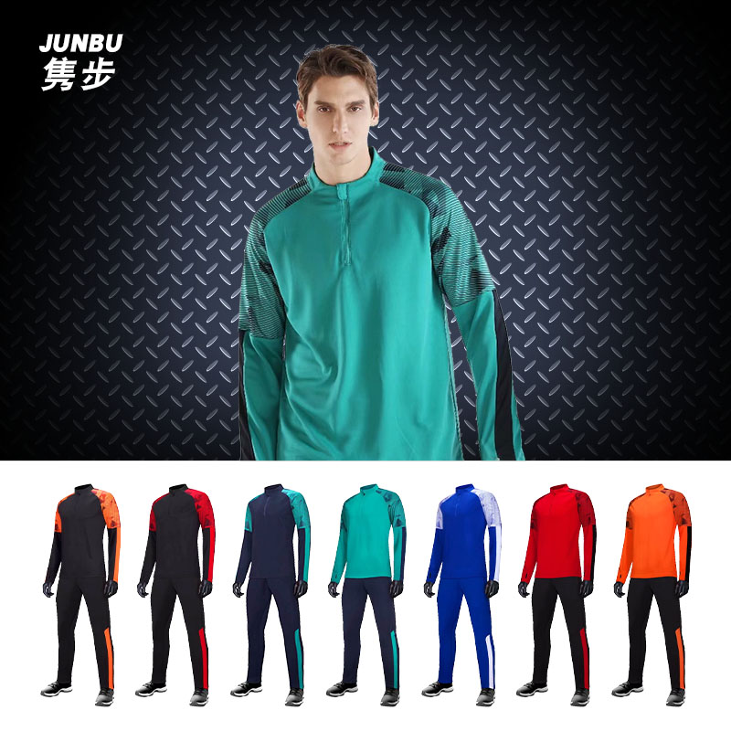 Jun Steps Autumn Winter Long Sleeve Football Suit Suit Men's Training Suit Semi-Pull Chain Custom Team Uniform Winter Training Jacket LD2006