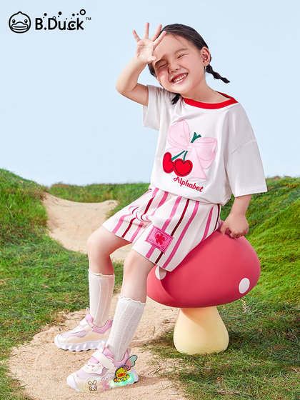 小黄鸭童鞋女童宝宝鞋子夏季款儿童学步鞋发光亮灯网面透气运动鞋