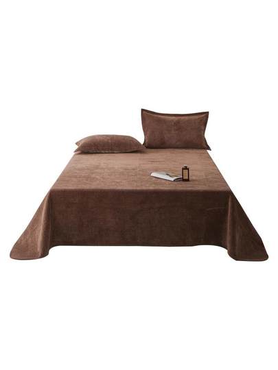 Touch Miss Autumn and Winter Fleece Bed Cover Three-Piece Set, One Side Fleece and One Side Pure Cotton Quilted Tatami Non-Slip Bed Sheet