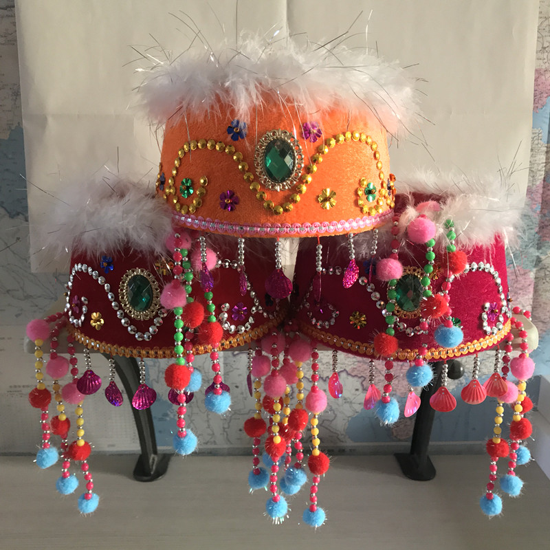 Courtesans hat stage performance props Xinjiang ethnic features small flower hat children adult hat dance hat Mongolian hat-Taobao