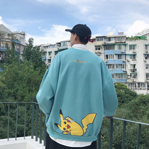 Autumn ins plus velvet mens round neck loose trend Pikachu pullover top casual couple autumn coat