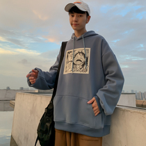 One Piece King Autumn and Winter Gangfeng ins plus velvet hoodie men Korean trend lazy wind pullover loose jacket