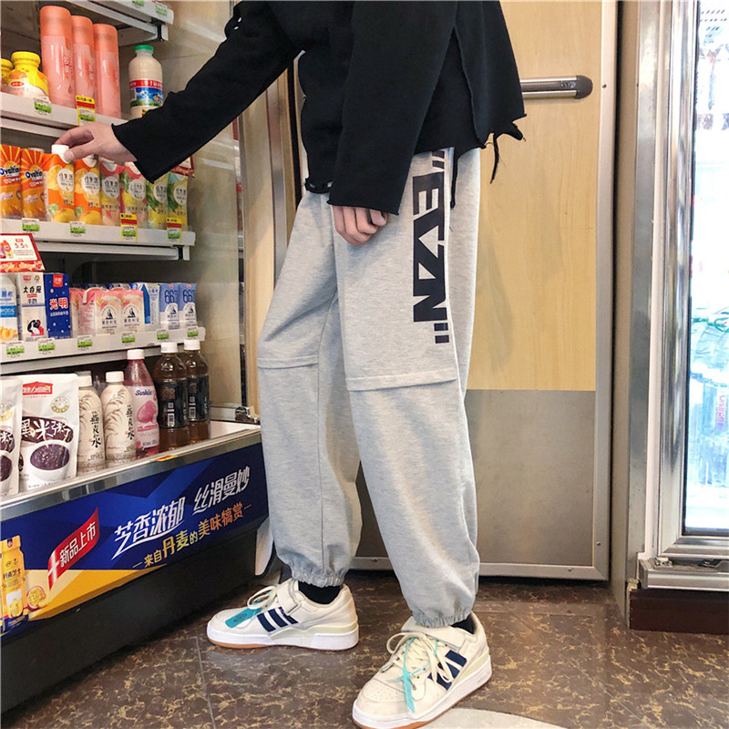 Summer ins Chains bouquet Casual Pants Guys Han Edition Trends 100 Hitch 90% Pants Port Wind Loose Sports Pants