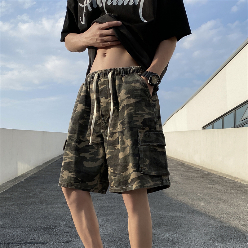 American Retro Work Shorts for Men, Summer Trendy Brand, Loose and Versatile Five-Point Shorts, High Street Cool Camouflage Casual Mid-Length Pants
