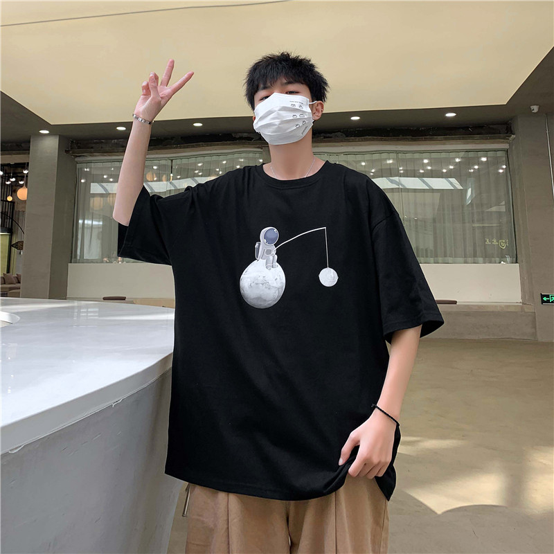 Summer new short sleeves T-shirt Boys port Wind relaxation Tide Cards Students print Half-cut sleeves The Korean version Trend Compassionate
