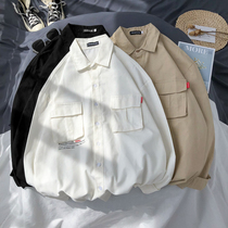 Net red day college style tie shirt men long sleeve Hong Kong wind Korean trend spring loose casual couple jacket