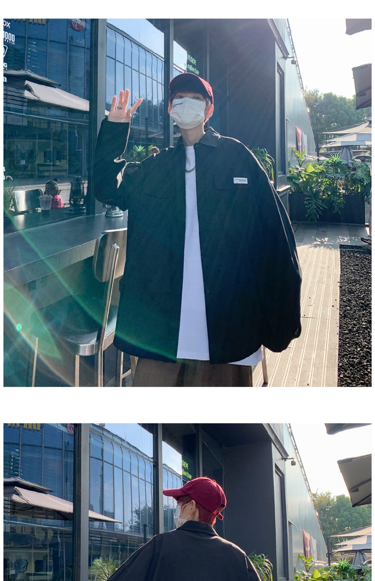 日系cityboy翻领衬衫男春秋季宽松百搭简约纯色外套帅气工装上衣详情15