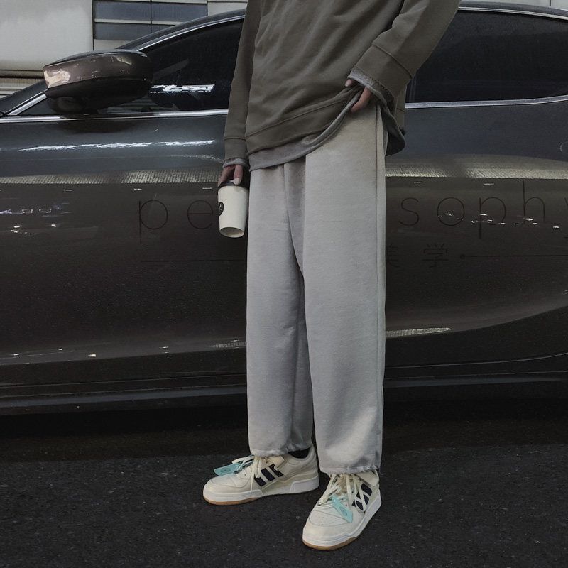 South Korea Ulzzang Spring Autumn Season Loose Broadlegged Pants Couple 100 Hitch Pure Color Student 90% Bunch Foot Casual Pants Man