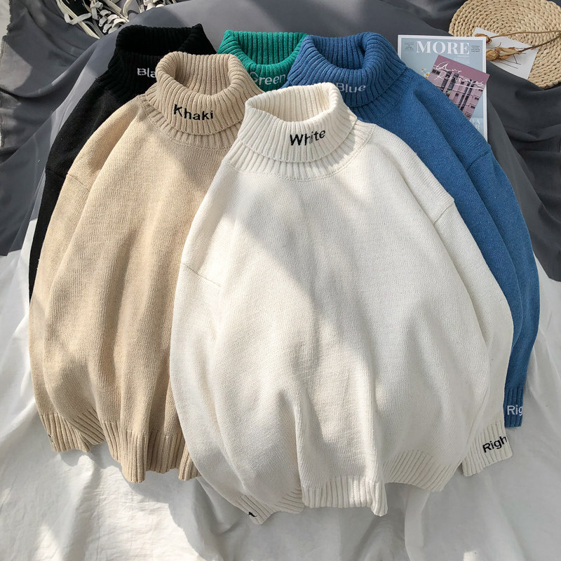 Hong Kong style ins trend turtleneck sweater men's winter candy color casual sweater Korean version loose all-match sanitary clothes