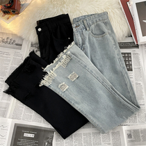 American High Street Jeans Mens Summer New Ins Surge Cards Easy 100 lap design Feel Hair Straightaway Breeze