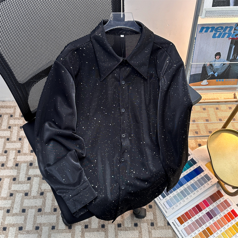 Sequin Starry Long-Sleeved Shirt for Men, Spring and Summer, Light Luxury Style, High-End Trendy Brand, Casual Breathable Shirt Jacket Sequin Starry Long-Sleeved Shirt for Men, Spring and Summer, Light Luxury Style, High-End Trendy Brand, Casual Breathable Shirt Jacket