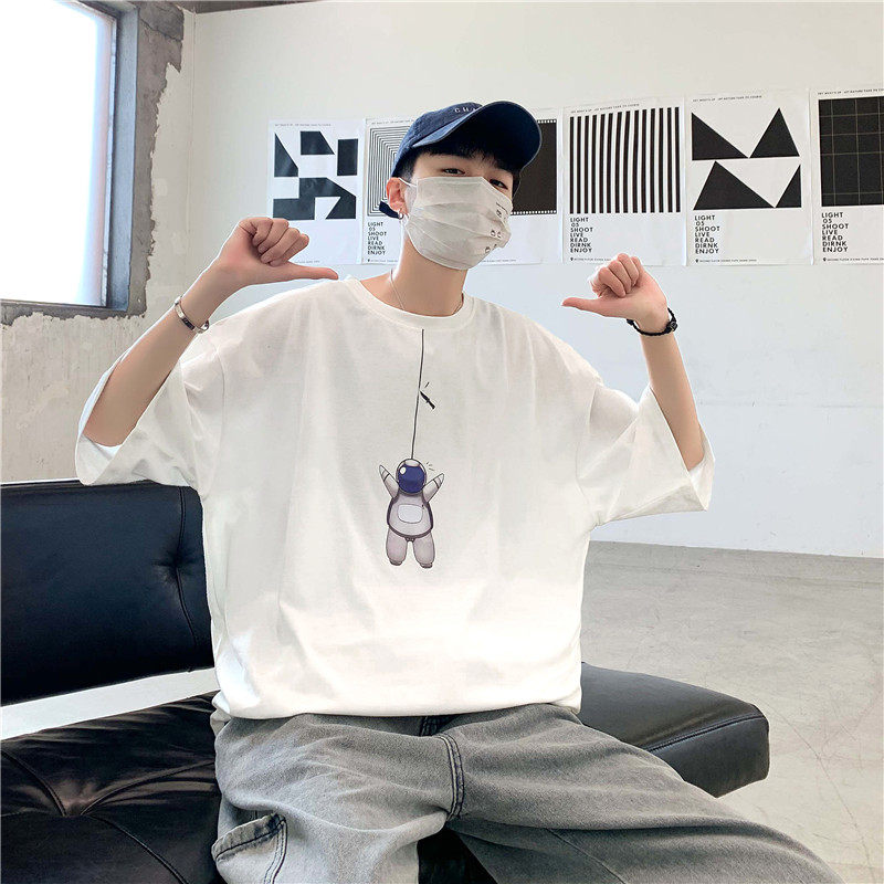 chic harbor wind small frescoed short sleeve t-shirt male tide card trend printed half sleeve T-shirt summer student handsome blouse