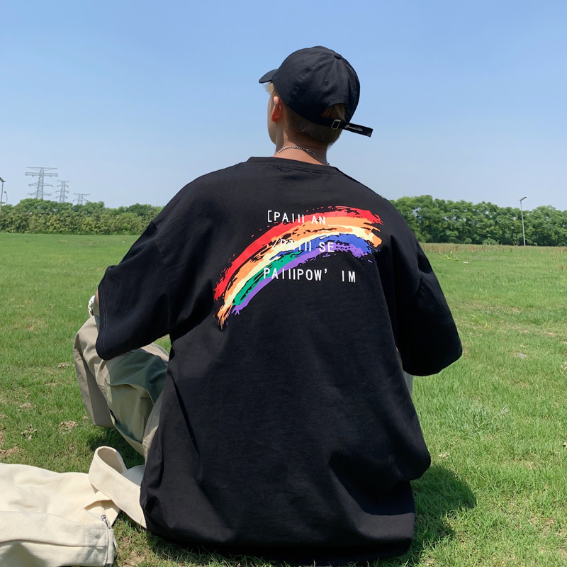 Summer New Short Sleeve T-Shirt Boy Trend Brand Hip Hop Printing Half-Sleeved in Super Fire Harbor Wind Relax Clothes