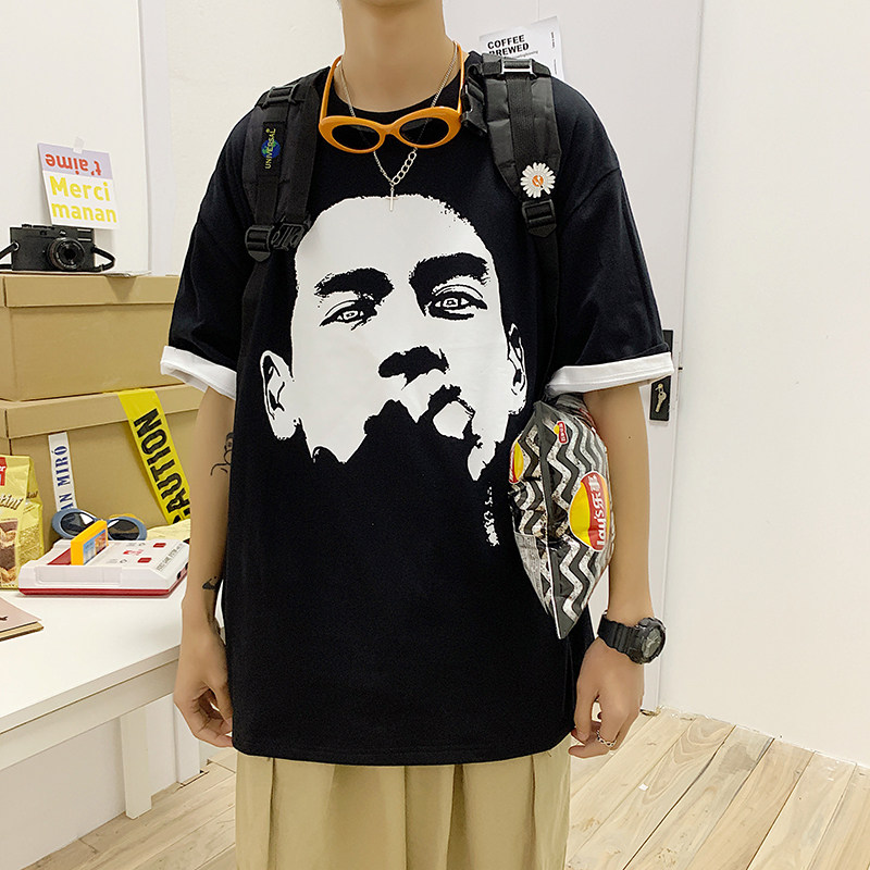 Summer new short-sleeved t-shirt men's trendy brand personality printed half-sleeved ins Hong Kong style loose Korean trend t-shirt top