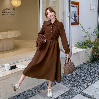 咖色收腰女法式美拉德小个子洋气减龄衬衫裙9670P110K168