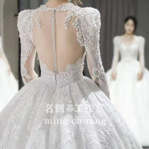 Long-sleeved main wedding dress 2021 new bridal dress luxury luxury temperament long tail high-end heavy industry court French