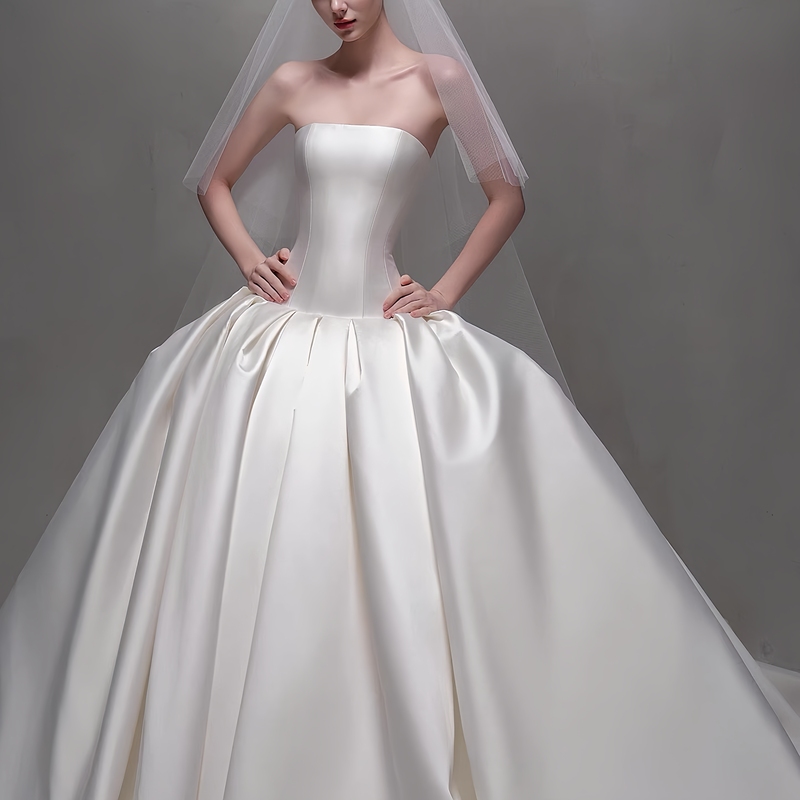 French-Style Strapless Mini-Trailing Light Wedding Dress, Satin Mermaid Bridal Gown, High-End Texture, 2026 New Model, Suitable for Petite Figures, Summer French-Style Strapless Mini-Trailing Light Wedding Dress, Satin Mermaid Bridal Gown, High-End Texture, 2026 New Model, Suitable for Petite Figures, Summer