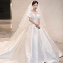 French satin light wedding dress 2021 new bride mid-sleeve Hepburn retro thin winter drag quality