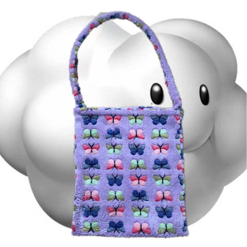 Homemade butterfly printed single shoulder diagonal satchel small square bag plush suede satchel for autumn and winter