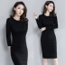 Váy dài tay 2019 phụ nữ mới mùa xuân váy dài khí chất dài đoạn lót váy đen chạm đáy váy mùa thu đông - Váy dài