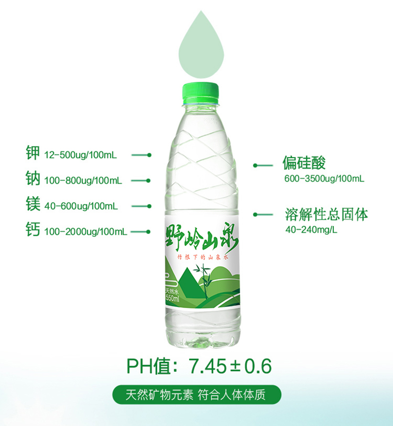 野岭 剐水 天然弱碱性竹根山泉水 550ml*9瓶*2箱 图2