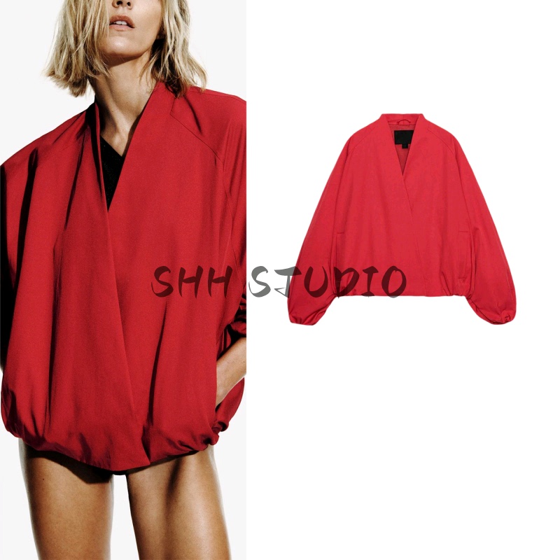 Spring and Summer New Women's Clothing French Double-Breasted Snap-Button V-Neck Puff Long-Sleeve Bomber Jacket 5247049 Spring and Summer New Women's Clothing French Double-Breasted Snap-Button V-Neck Puff Long-Sleeve Bomber Jacket 5247049