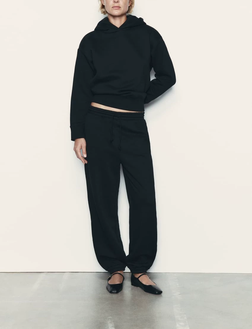 Spring new basic cotton blend hooded sweatshirt 3199629 High waist velvet jogging pants 3199630