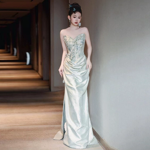 Небольшое свадебное платье для невесты, вечернее платье, топ без лямок, китайский стиль