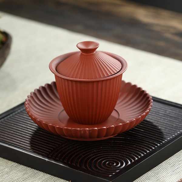 盆栽鉢 時代落款万一紅泥朱泥梨皮楕円胴帯盆栽鉢大小2点セット山野草