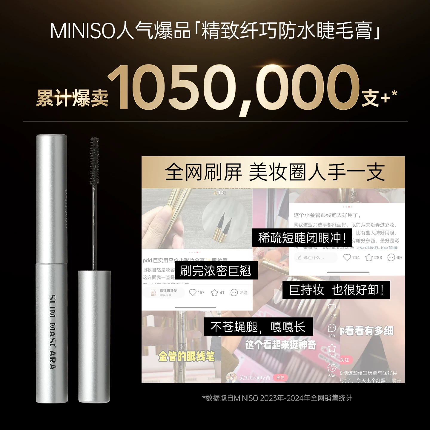 Тушь для ресниц Miniso sophisticated водостойкая, стойкая, без размазывания, подкручивание и объем