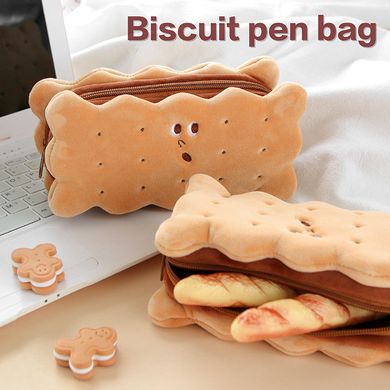 Cute sandwich biscuit styling pen bag ins student portable minima plush creative large capacity Laced Stationery Bag