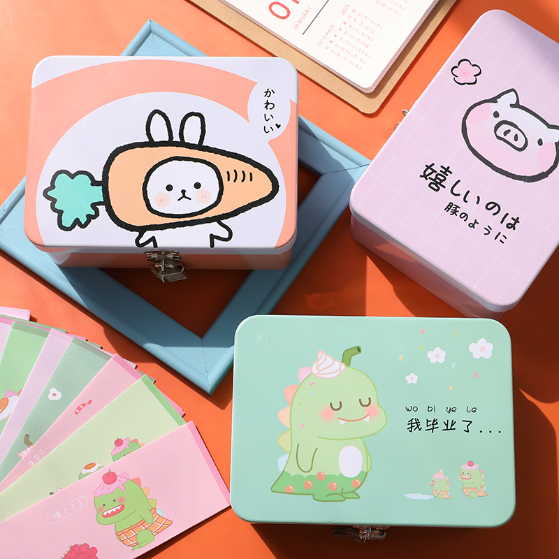 Korean creative beautiful small fresh boxed graduation commemorative book with lock iron box Primary and secondary school students graduate female retro commemorative book