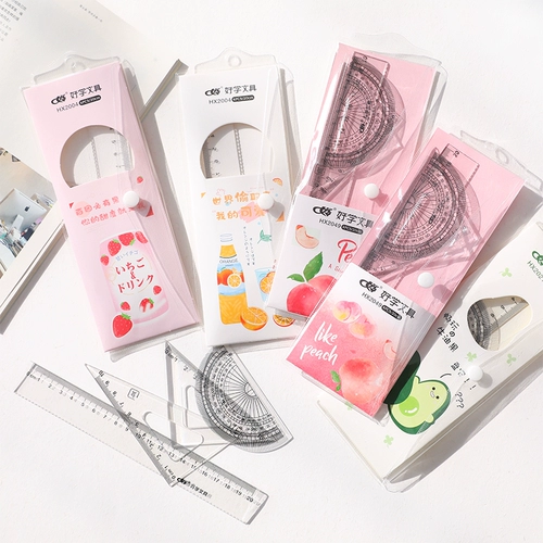 Милая пластиковая линейка для школьников, универсальный комплект, обучающие канцтовары, 4 предмета