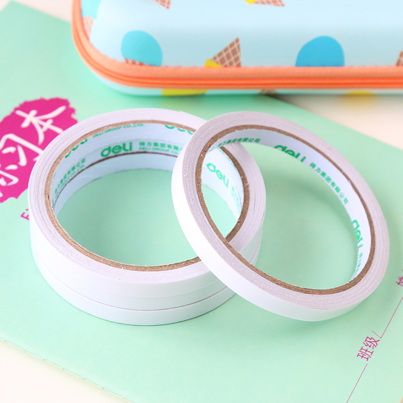 Deli stationery double-sided adhesive tissue paper adhesive double-sided tape Transparent high viscosity hand-torn DIY tape 9mm*10y80um