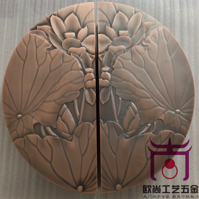 Chinese style engraving lotus leaf glass door handle antique bronze color wooden door large handle hotel clubhouse door big door handle