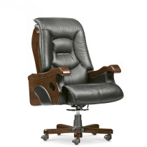 Black first-layer cowhide boss chair lifting executive chair solid wood frame lunch break reclining comfortable executive business office