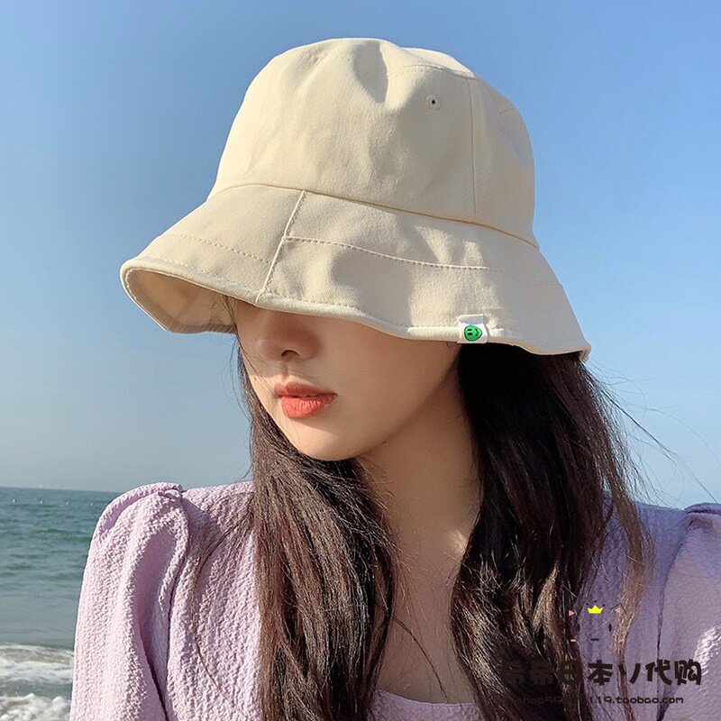 Japanese GP cute smiley expression car sticker fisherman hat women cover face spring and summer sunscreen pot hat sunshade hat
