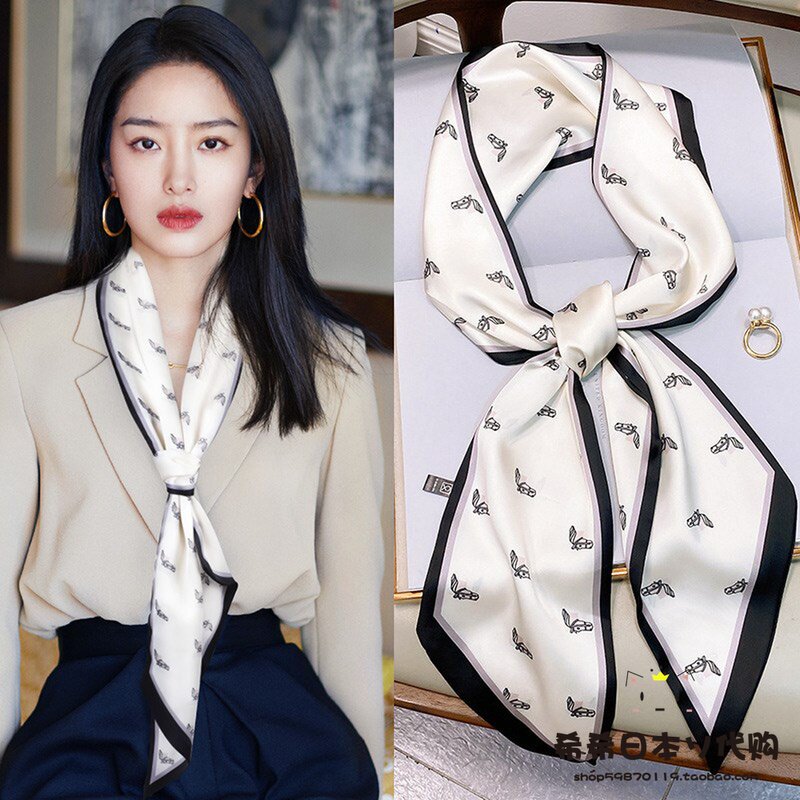 Japanese GP narrow silk scarf small long female wild hair collar scarf Western style decoration summer collocation shirt tide