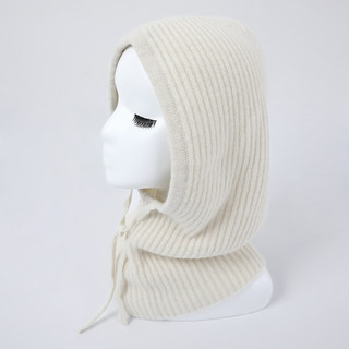 High-End Export White Velvet Autumn and Winter Thickened Solid Color Cashmere Hat for Women with Integrated Neck Warmer, Winter Thermal Neck Cover